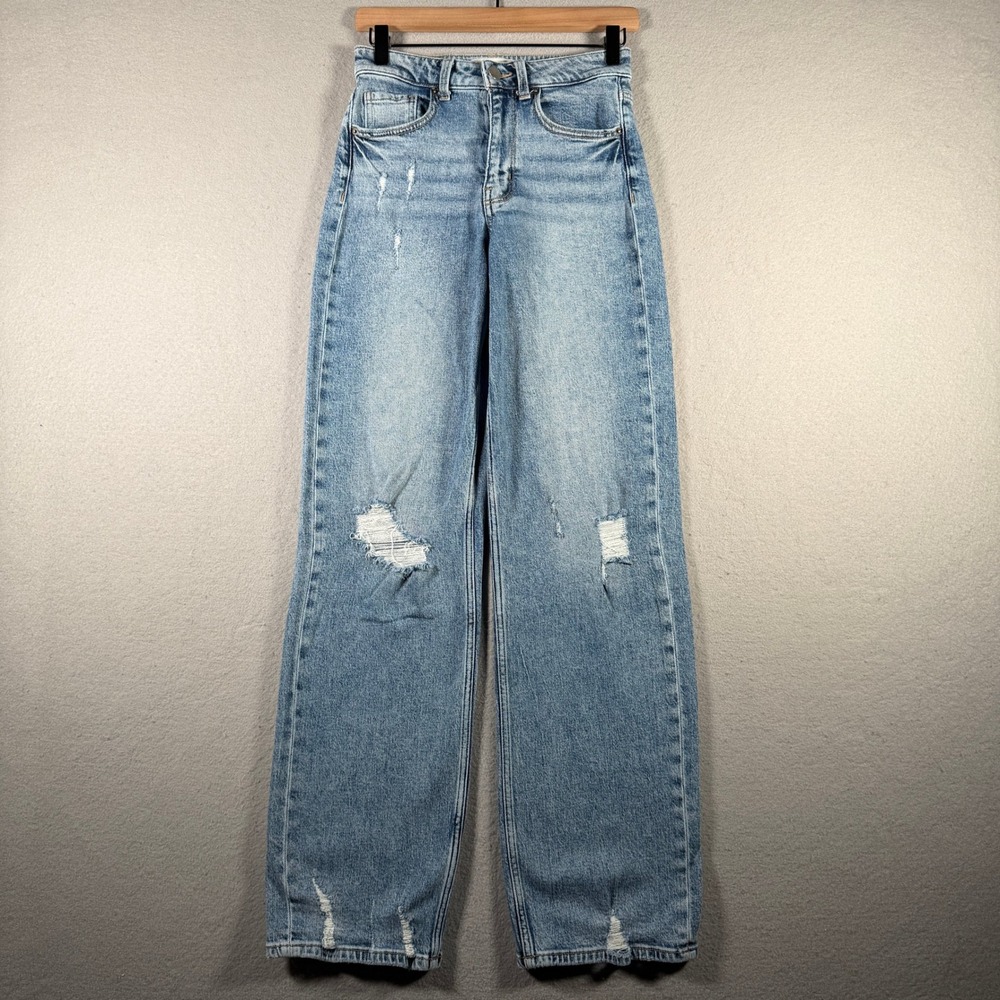 BKE Billie High Rise Wide Leg Distressed Jeans Light Wash 26x34 AXB140L